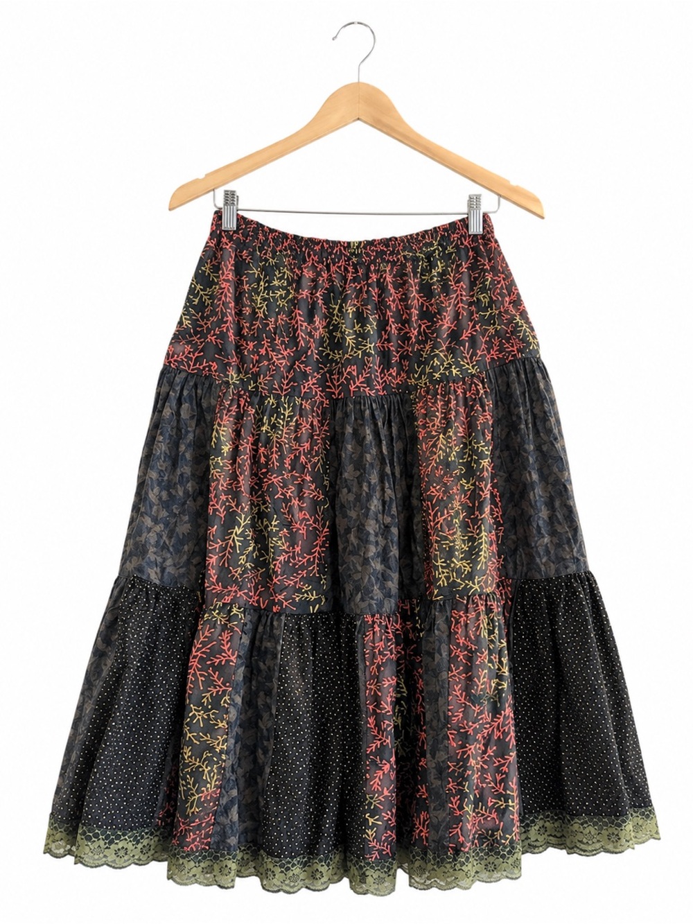 Vintage Rose Arland Collection 100% Cotton Patchwork Prairie Skirt Lace Trim